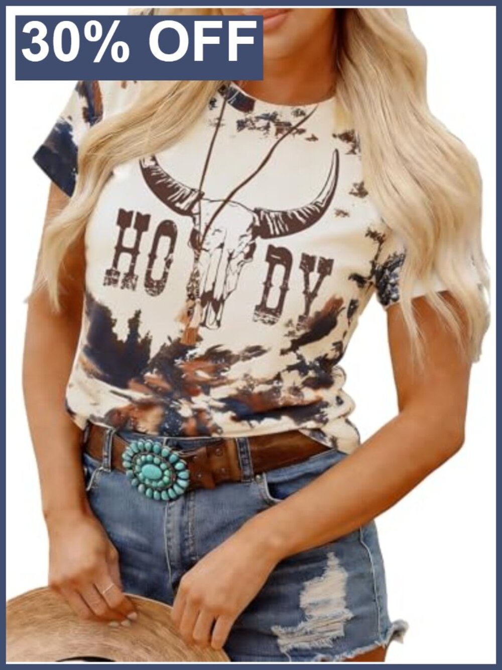 Women's Western Cowboy T-Shirt Cow Skull Graphic Country Rodeo Tee